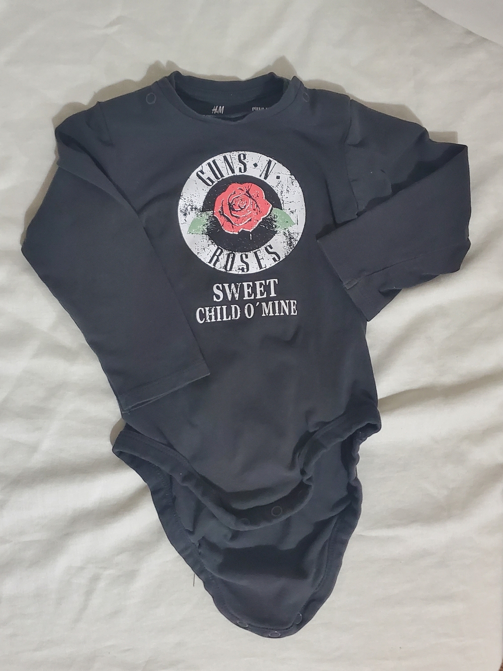 H&M Kids Black One-Piece with Red Rose Graphic
